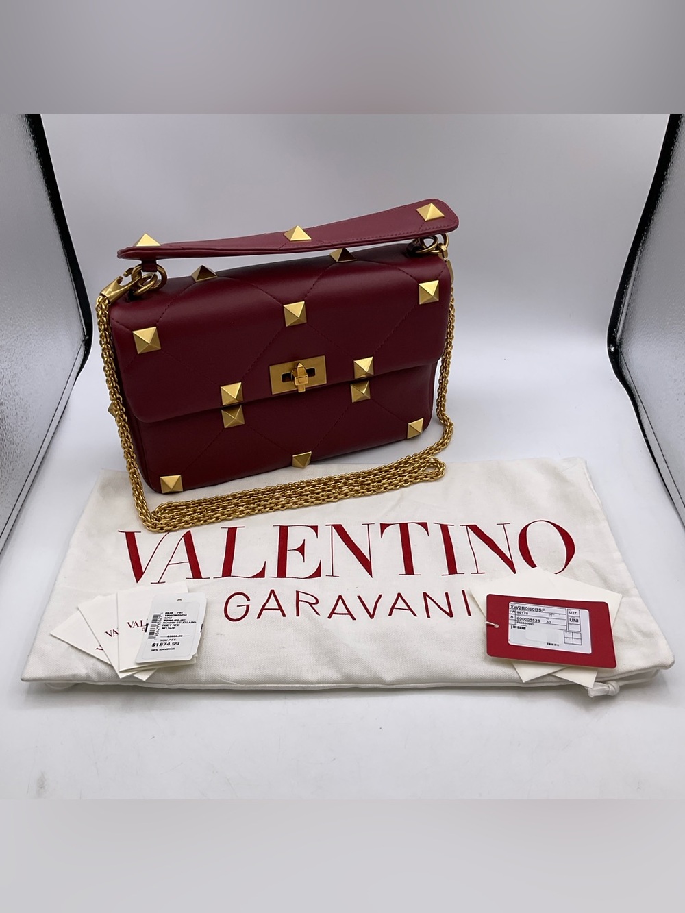 Valentino Garavani Roman Stud Large Ruby Red Leather Bag XW2B0160